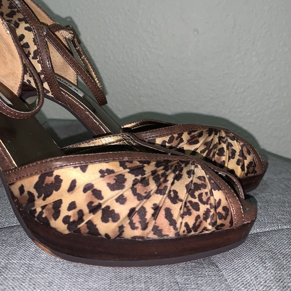 Steve Madden Maggie leopard print peep toe platform heels Sz 7.5 ankle tie - Picture 5 of 17